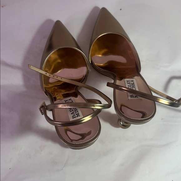 New Badgley Mischka Metallic Gold Heels sz 7.5 3.5” heel - Picture 5 of 7